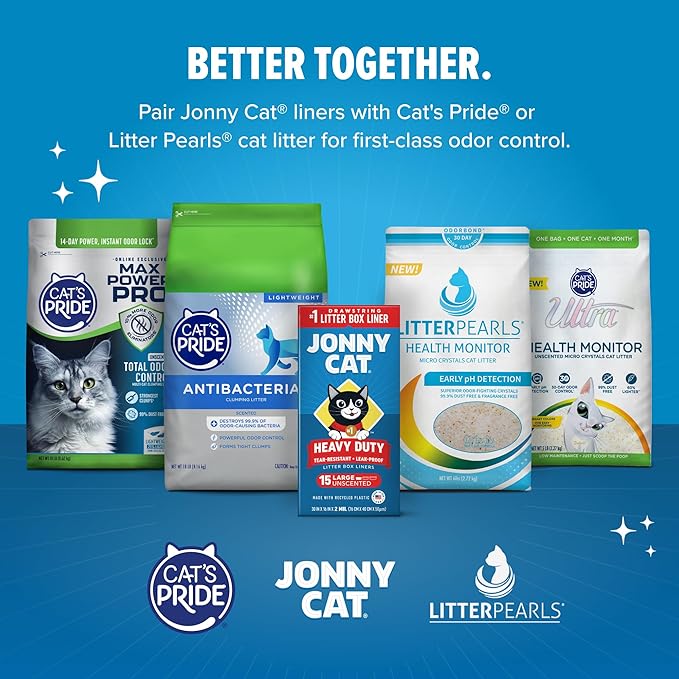 Jonny Cat Litter Box Liners: Heavy Duty - Tear & Leak Resistant - Drawstring Close - Jumbo, 30 Count
