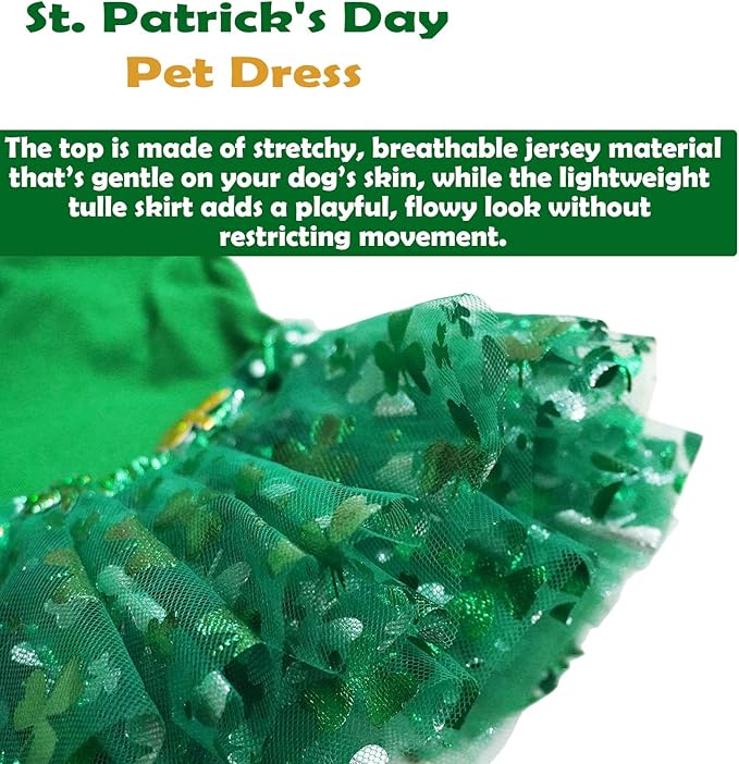 St. Patrick's Day Pet Dress Tutu, Dog Tulle Skirt for Small Dog Girls Green Puppy Dress Cat Apparel Pet Irish Holiday Outfits (Green, Large)
