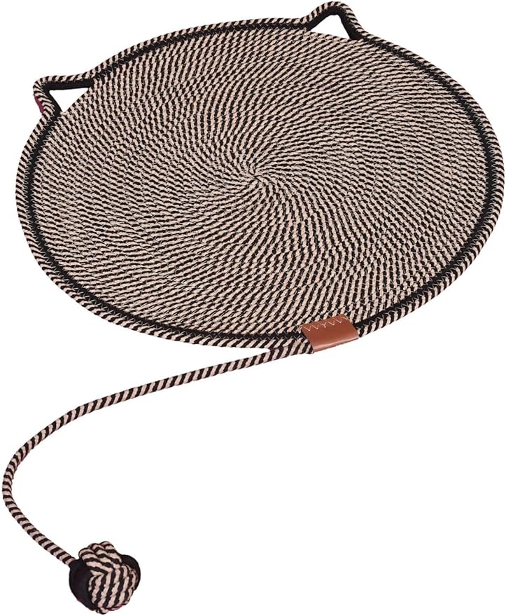 Cat Scratcher Mat, Natural Cotton Rope Cat Scratch Pad, Round Horizontal Floor Cat Scratching Pads for Indoor Cats, Cat Furniture Protector for Wall, Hand Washable,Couch, Carpets (Black01, 41cm)