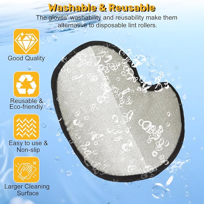 2 Pack Pet Hair Removal Gloves, Reusable Electrostatic Magic Brush Glove for Dogs Cats Grooming, Pet Hair Mitt Remover Tool for Furniture, Clothing, Couch, Carpet, Car Seats