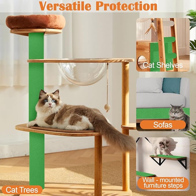 Cat Scratch Furniture Protector - 100" x 15.8" Trimmable Self-Adhesive Cats Claws Scratch Pads, DIY Cat Climbing Couch Protector for Scratch Post Cat Tree Replacement Indoor (Green)