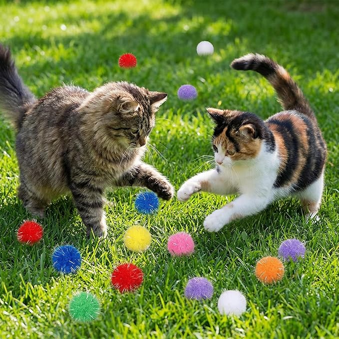 60 Pcs Cat Pom Pom Balls, 1.5 Inch Sparkle Balls for Cats, Assorted Colors, Interactive Glitter Toys for Indoor Cats Exercise & Play