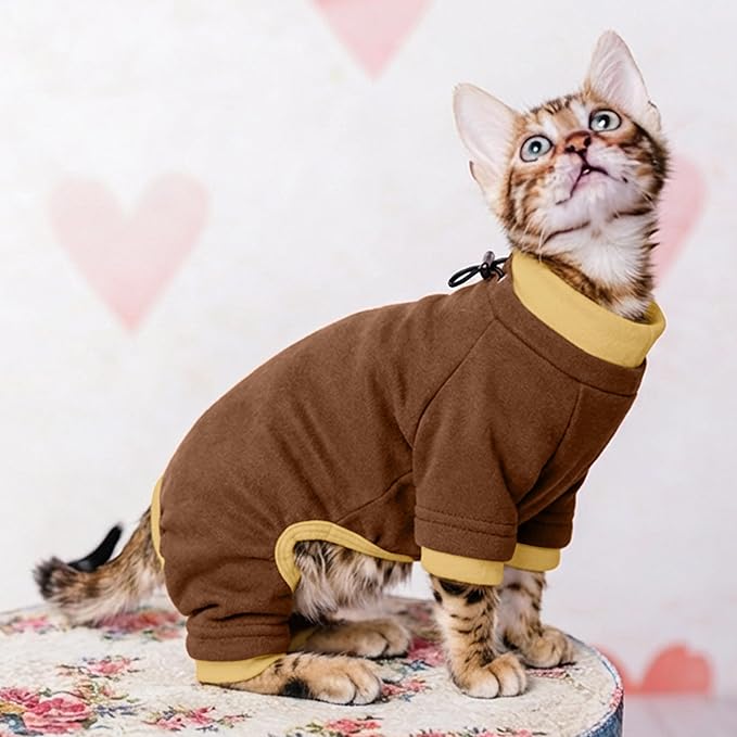 PUMYPOREITY Cat Calming Sweater – Helps Reduce Licking & Grooming Habits, Daily Comfort Shirt for Anxious Cats, Lightweight Fabric for Fur Control, Brown, S