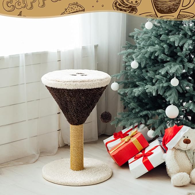 Sosation Espresso Martini Cat Scratcher 19.7" H Cat Scratching Post Scratcher with Dangling Ball for Indoor Cats Scratching Post for Kittens and Medium Large Cats
