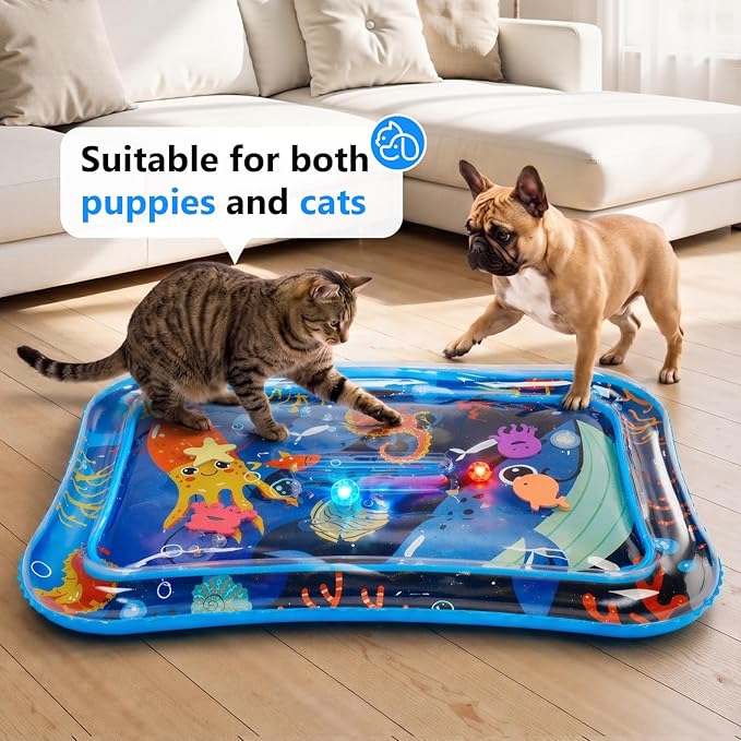 Thickened Cat Water Sensory Play Mat with 2 Attractive Balls, Cat Water Bed Toy for Cats Dogs Kittens Puppies Pets