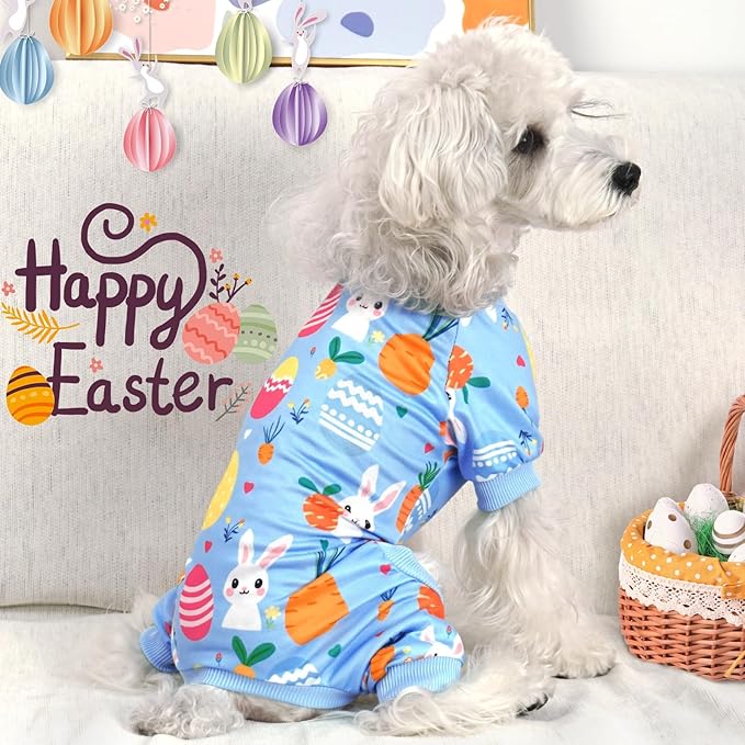 XPUDAC Easter Eggs Dog Pajamas Soft Lightweight Bunny Dog Clothes for Small Medium Dogs Pet Jumpsuit Outfit Cat Apparel-XL
