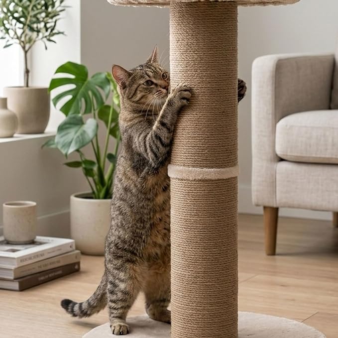 Trixie Boho 38.2-in Cat Tree, Indoor Cat Furniture with Thick Jute Scratching Post, Plush Platform with Removable Bed