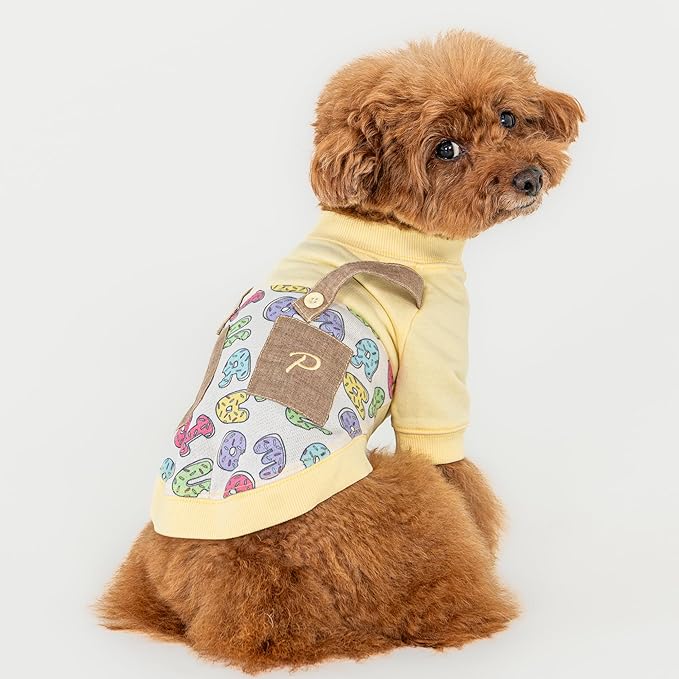 Puppia Maisy Dog Shirt Round NeckTrendy Fashionable Cute Dog Apparel for Small and Medium Dogs, Light Yellow, Large