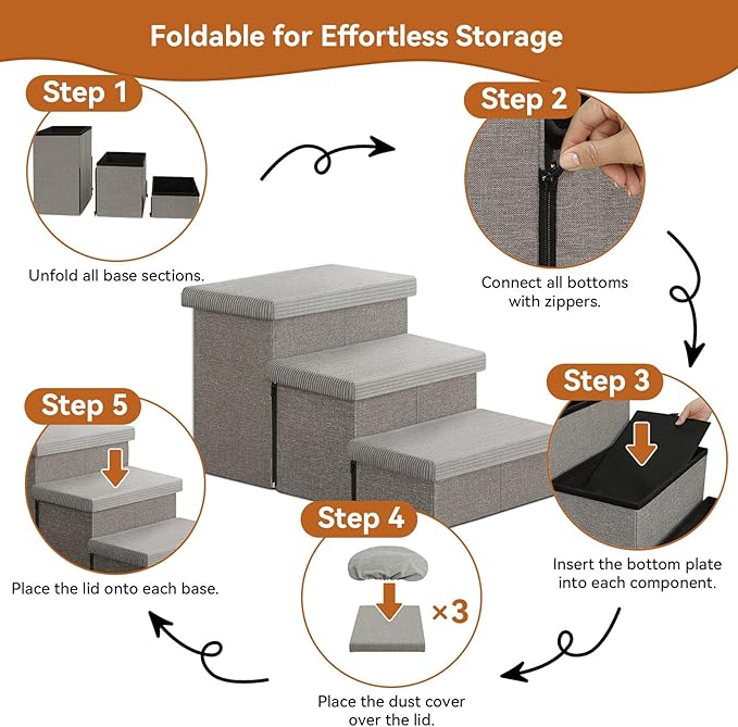 Zerbuger Dog Stairs 23" H, 4-Step Wider Dog Steps for High Beds Window, Folding Storage Pet Stairs Gift for Small/Medium/Large Old Dogs Cats, Ramp for Climbing Car Up to 200 lbs (Gray, with Condo)