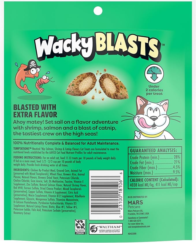Temptations Wacky Blasts Cat Treats, Nautical ‘Nip Flavor, 6.3 oz. Pouch (Pack of 10)