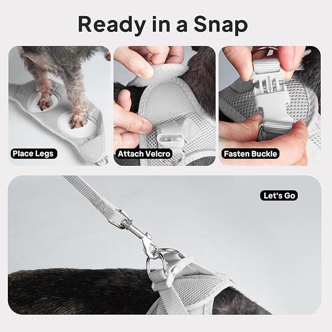 PetiFine Cat Harness and Leash Set,Escape Proof Kitten Harness Reflective,Soft Lightweight Puppy Harness for Walking and Travelling(XXS, Grey)