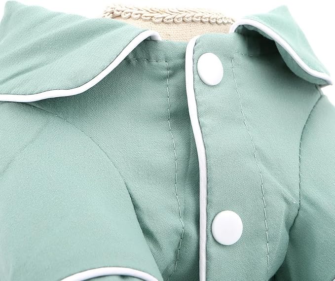 SMALLLEE_LUCKY_STORE Dog Pajamas for Small Medium Dogs Cats Soft Pet Sleepwear Shirts Comfortable Lapel Pjs Loungewear Clothes Bulldog Chihuahua Yorkie Two-Legged Outfit, Green, 4XL