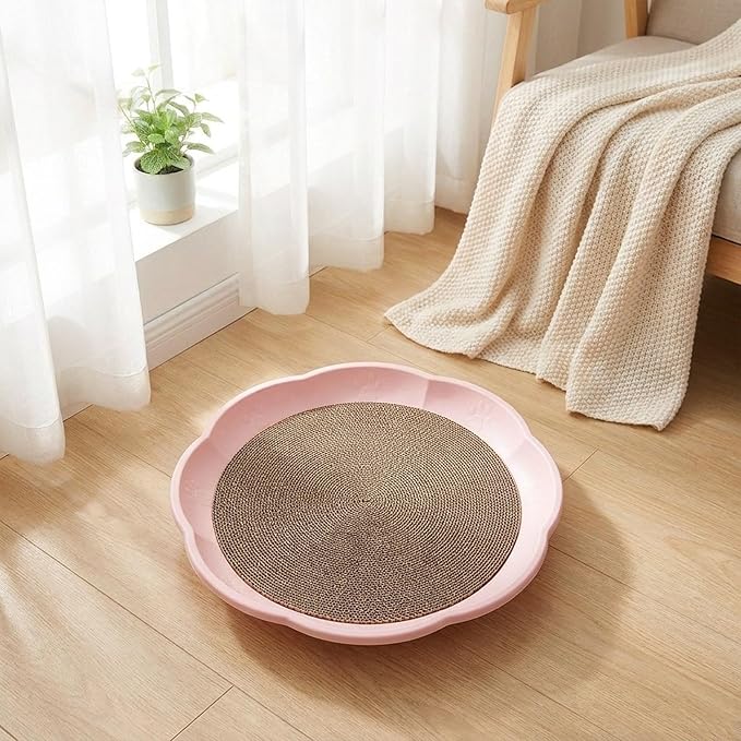 Gralara Round Cat Scratcher Sleeping Bed Lounge Furniture Protector Indoor Play Replacement Pad Circle Scratcher Pad for Indoor Cats, Pink