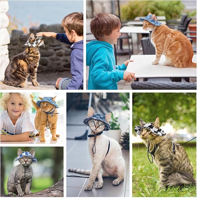 QBLEEV Cat Hats for Cats Only, Sphynx Hat with Ear Hole, Kitten Headwear Mini Sun Sombrero Caps, Summer Cat Cowboy Hats, Pet Chihuahua Sunscreen Baseball Outdoor Climbing Cap Birthday Party