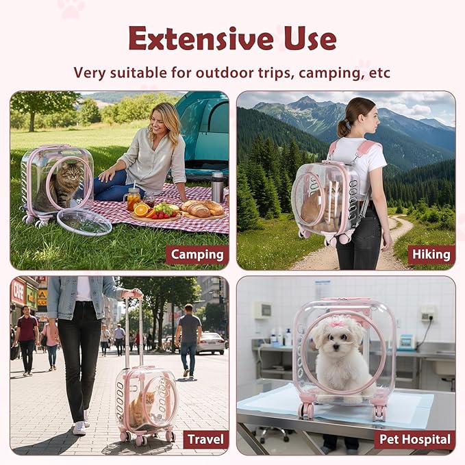 Portable Pet Carrier Trolley Box - Ventilated PC Travel Carrier with Silent Shock-Absorbing Wheels, Telescopic Handle for Cats, Small Dogs, Puppies - Outdoor Hiking, Camping, Car & Airline A