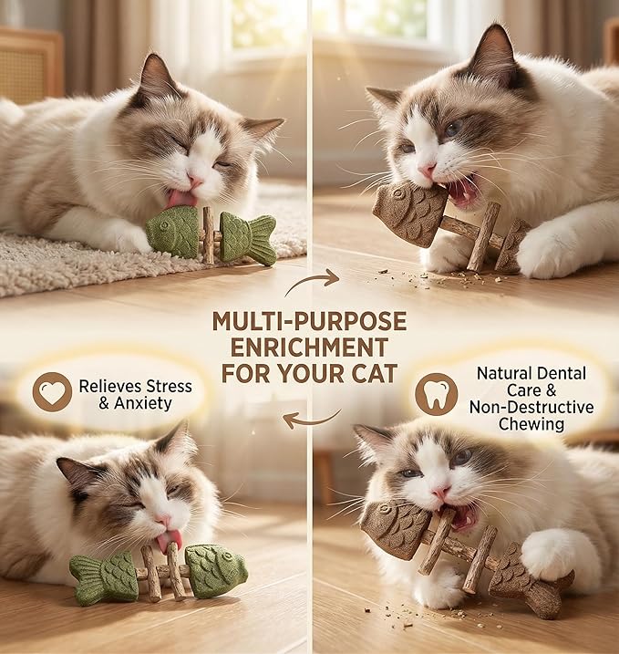3PCS Fish Bone Cat Toy Set for Cats, Catnip Toys, Dental Chew & Teething Toys for Kitten, Fish & Bone Shape, Ideal for Teeth Cleaning & Boredom Relief