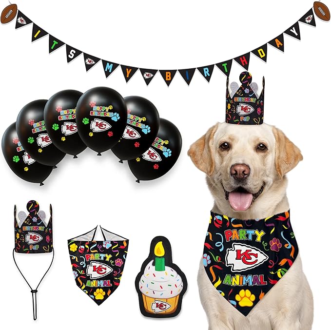 NFL Kansas City Chiefs Pet Birthday Crown, Licensed Dog & Cat Birthday Party Hat, Football Team Costume Accessory, Pet Celebration Outfit