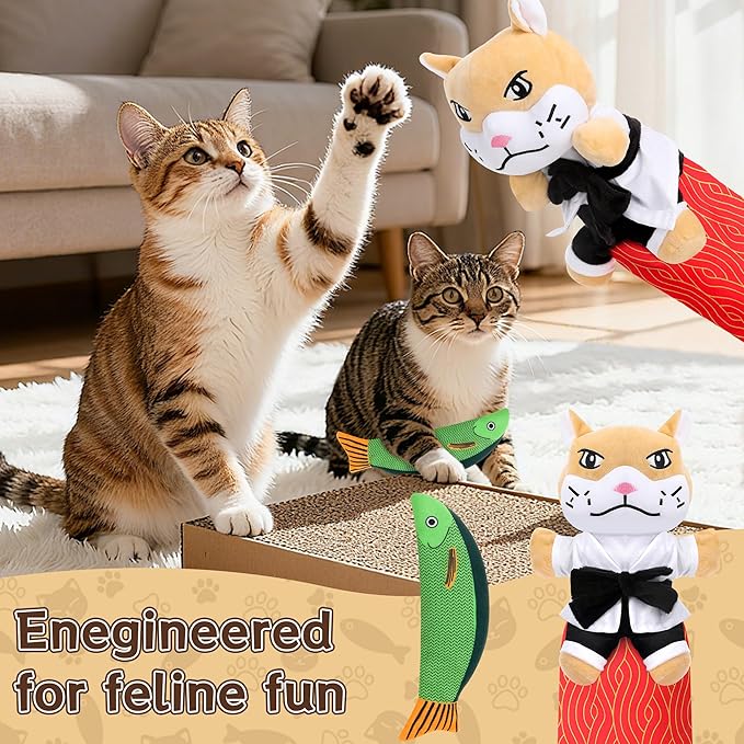 Cat Wrestling Glove - Cat Puppet Wrestler Toy with Tough Padding for Safe Interactive Play, Cat & Dog Wrestling Interactive Toy with Fish Toys, Kids & Pet Safe for Training & Exercise (A)