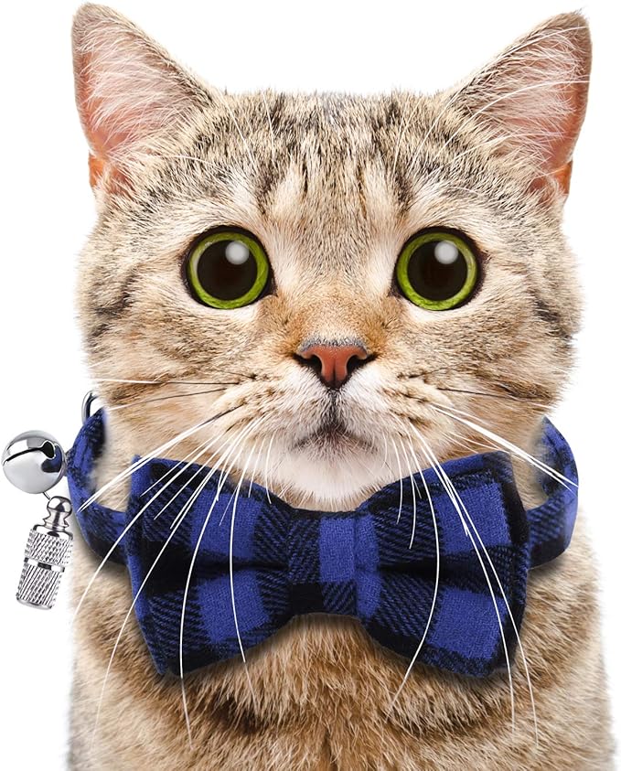 ADXCO 4 Pack Plaid Cat Collars with Bow Tie, Quick Release, Breakaway, Anti-Lost Tags