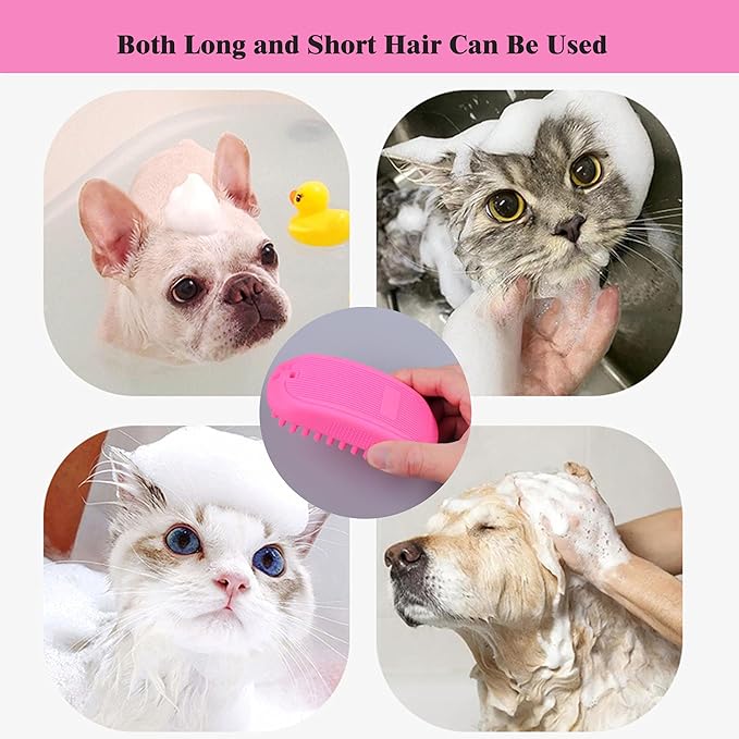 Pet Bath & Massage Brush,Pet Grooming Brush,Soft Rubber Scrubber for Brushing,Massaging,Bathing,Shampooing and Reducing Hairballs (Pink, Style 2)