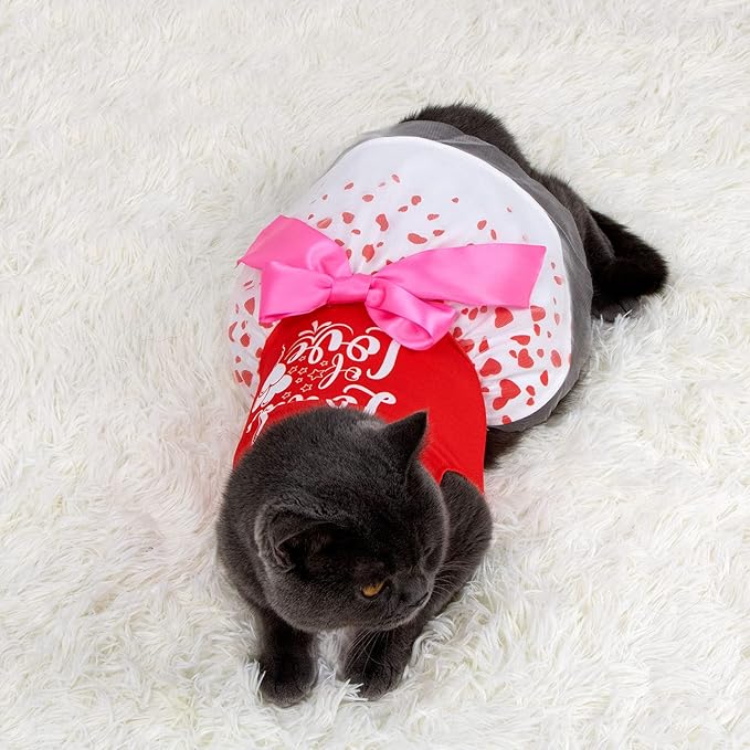 Valentine's Day Small Dog Dresses - Holiday Dog Dress Dog Clothes Bowknot Puppy Festival Skirts for Small Dogs Cats(X-Small,Red)