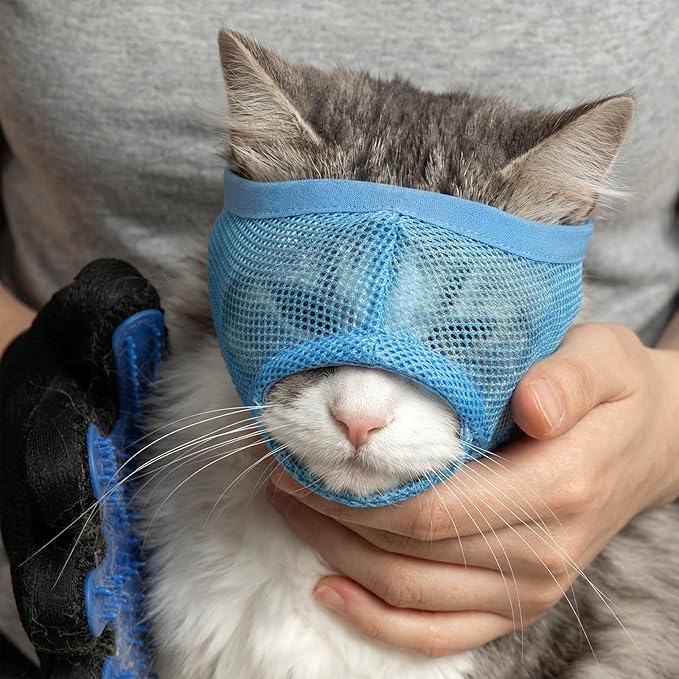 2 Pieces Soft Cat Muzzles Mask Breathable Mesh Cat Restraint for Nail Clipping Anti-Bite Anti-Meow Grooming Muzzles for Cats,Blue,M