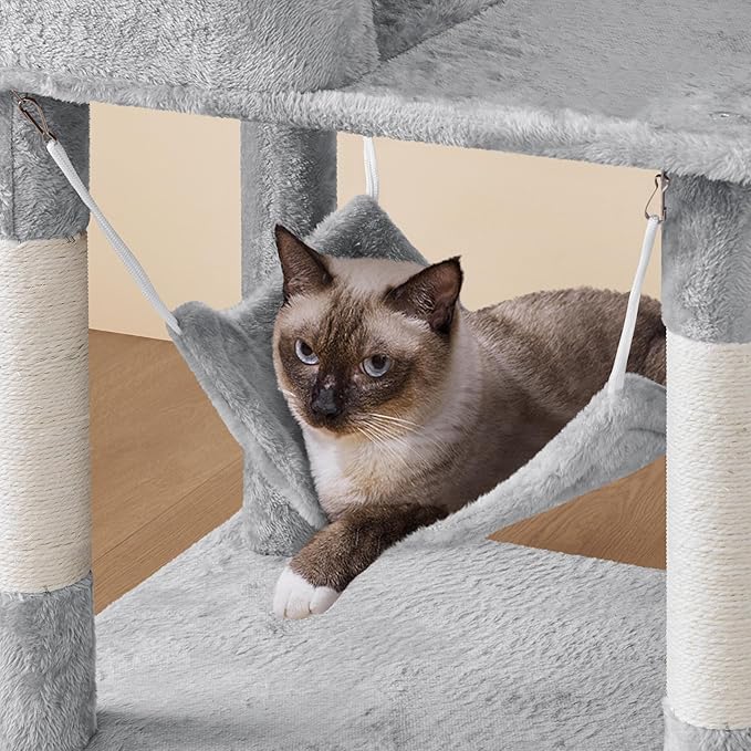 Topeakmart Cat Tree 64.5'' Large Cat Condo Tower Stand Furniture with Scratching Posts Perches Hammock as Kitten House Play Center
