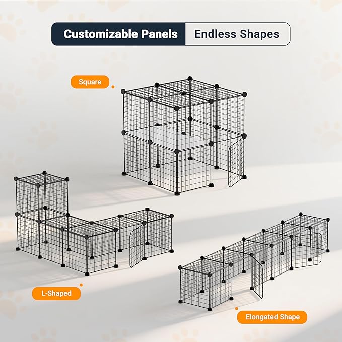 DIY Modular Cat Enclosure 3x3x2 Grid | Extra Large Indoor Cat Playpen | Foldable Black Wire Metal Cat Cage with Multi-Level Shelves | Approx. (43.7" x 29.5" x 43.3")