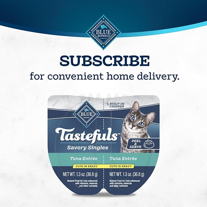 Blue Buffalo Tastefuls Savory Singles Natural Wet Cat Food in Gravy, 2.6-oz. Twin-Pack Tray, Tuna Entreé (24 Count)