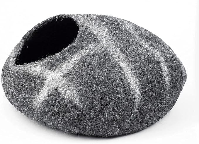 Woolygon Premium Felt Cat Cave Bed β Wool Kitty Beds Handcrafted Kitten Caves Bed for Indoor Cats - Made from Merino Wool, Foldable Cat Hideaway Covered Cat House Pod (Hide & Seek)