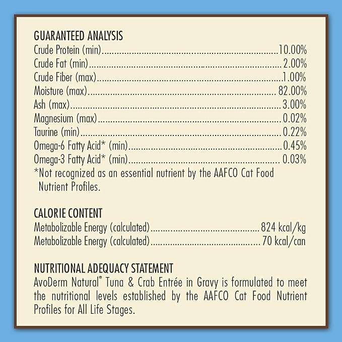 AvoDerm Natural Tuna & Crab Entrée in Gravy - Grain Free Wet Canned Cat Food 5 oz