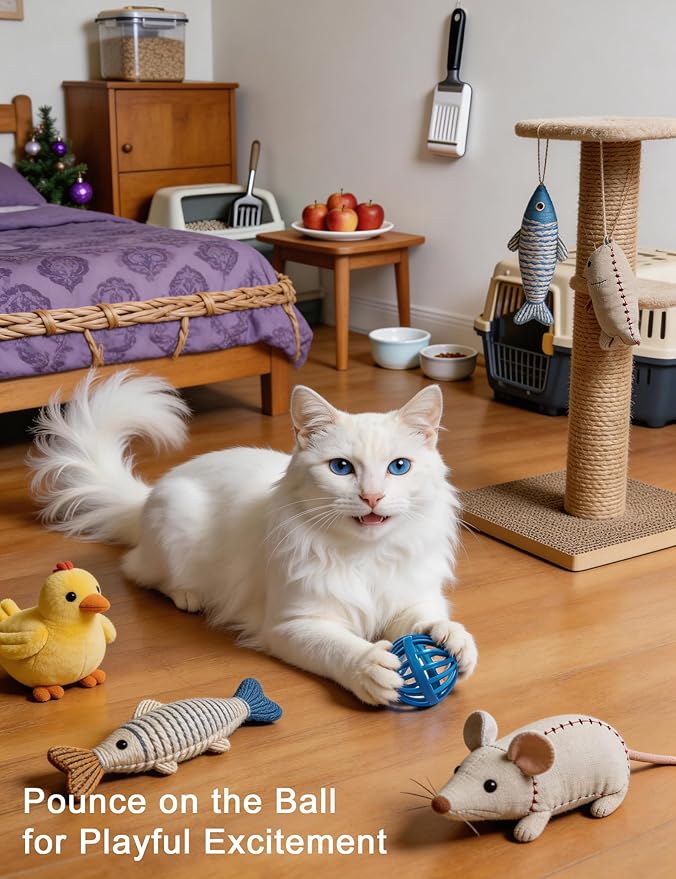12 Pack Cat Toys 1.5 Inch Plastic Balls with Bell Colorful Hollow Interactive Chase Toys for Cats Kittens Indoor Outdoor Play