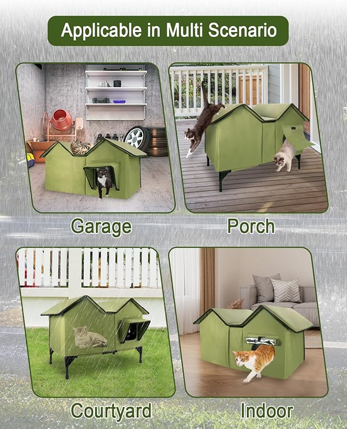 Outdoor Cat House Weatherproof, Insulated Cat Houses for Outdoor Cats, Extra Large Waterproof Feral Cat House with Escape Doors & Elevated Base, Easy Assembly, All-Weather Protection