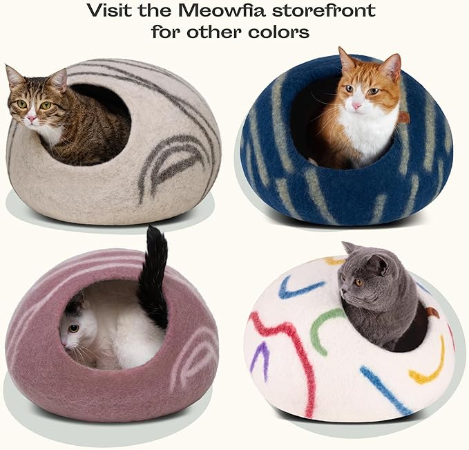 MEOWFIA Cat Cave – Premium Felt Cat Bed for Indoor Cats, Handmade Merino Wool (Beige, Medium)