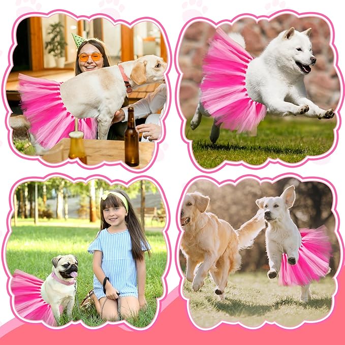 Dog Tutu Tulle Tutu for Dogs Small Large Medium Puppy Dress Ballerina Costume Skirt for Holiday Puppy Cats Bunny Pet Outfit Birthday Wedding Party Photo Prop Supplies(Hot Pink and Pink)