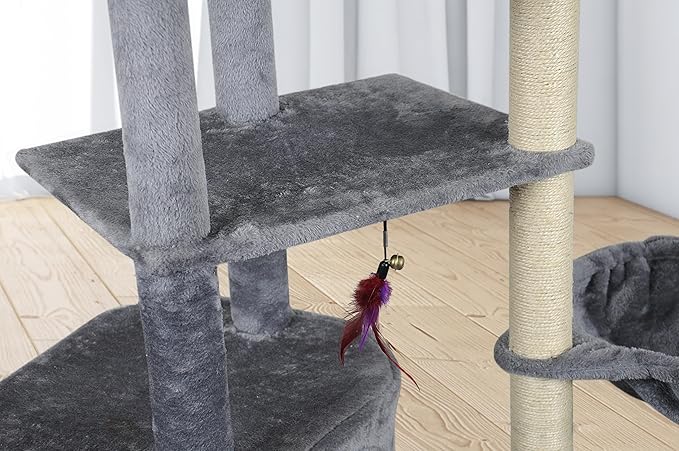 Wang Xin Four Layer Big Cat Tree with Huge Cat Condo and Two Hammocks Scratch Pad,Grey
