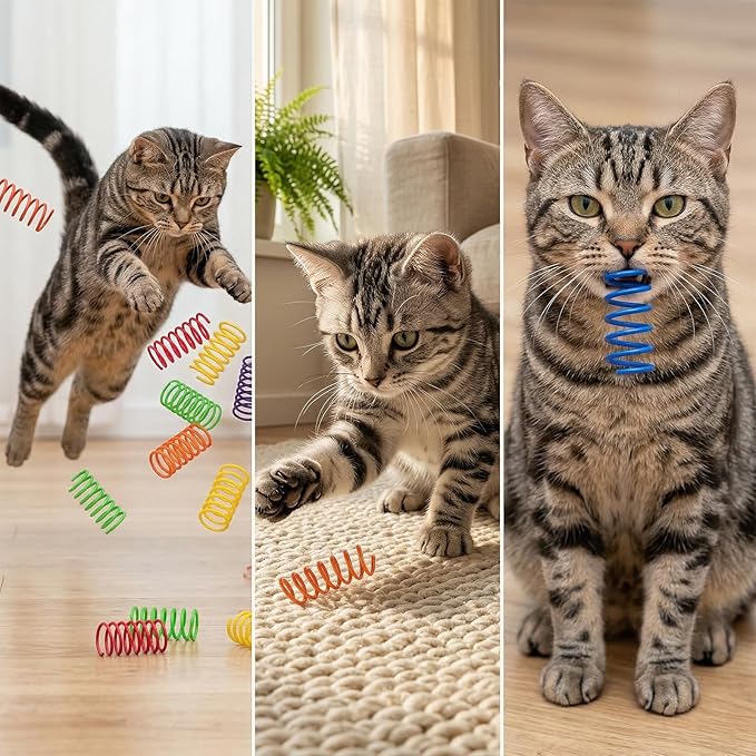 40Pcs 10 Colors Cat Spring Toys Cat Spiral Springs Cats Interactive Toys Kittens Toy Plastic Coil for Indoor Cats Swatting Self-Play Biting Hunting