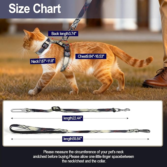 Cat Harness and Leash Set, 3-in-1 Escape Proof Adjustable, Comfortable Soft Lightweight, Safe, Easy to Wear, Walking Travel Kitten Harness for Small Medium Cats (Army Green)