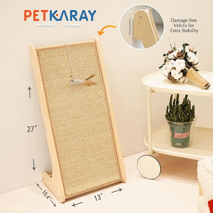 PETKARAY Cat Scratcher, Sisal Scratching Ramp, L Shape Scratch Pad for Indoor Cats, Wall Furniture Protector with Catnip (Large Size)