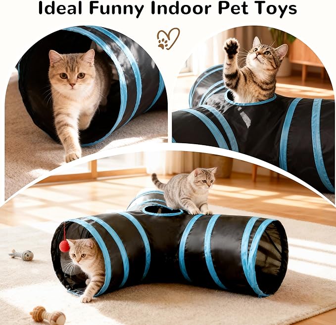Tempcore Pet Cat Tunnel Tube Cat Toys 3 Way Collapsible, Tunnels for Indoor Cats,Kitty Bored Peek Hole Toy Ball Cat, Puppy, Kitty, Kitten, Rabbit