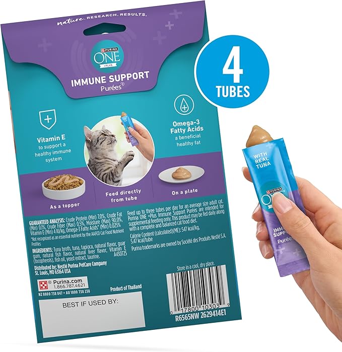 Purina ONE Plus Immune Support Purees with Real Tuna Lickable Cat Treats - 1.4 oz (Pack of 4)