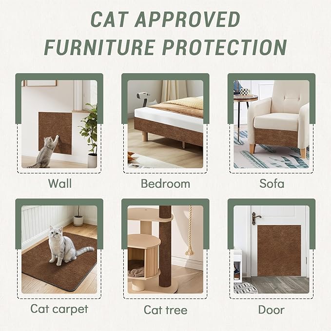 Cat Scratch Couch Furniture Protector, Adhesive Cat Scratch Pad Deterrent for Furniture, DIY Climbing Cat Scratcher Couch Protector from Cat Claws Scratching Mat for Indoor (Brown,78.7x15.8Inch)