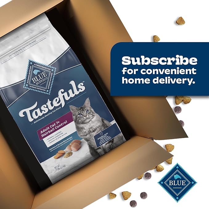 Blue Buffalo Tastefuls Natural Dry Food for Adult Cats 7+,Hairball Control,Chicken & Brown Rice Recipe,7-lb. Bag,(Pack of 2)