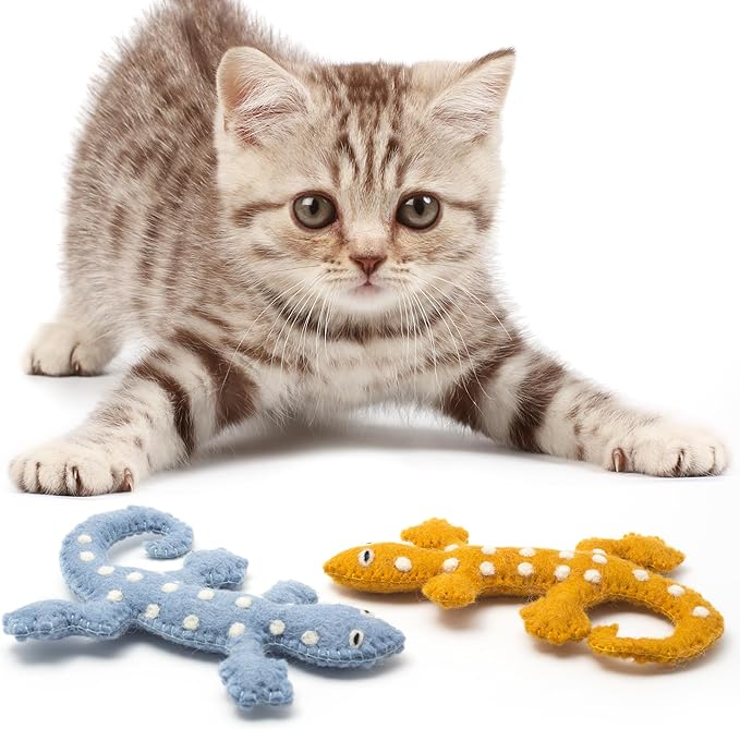 Glaciart One Felt Lizard Cat Toy β 2 Pcs | Soft Fuzzy Enrichment 100% Natural Wool - Interactive Catnip Play Cat Toy Set - Safe for Pets, Non-AZO Colored Dyes