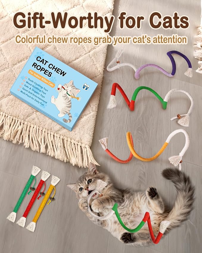 Cat Chew Rope Toys 6Pcs with Catnip, Indoor Cat Teething Toys for Kittens, Interactive Catnip Kitty Toys for All Breeds (Cats Chew Rope 6PCs)