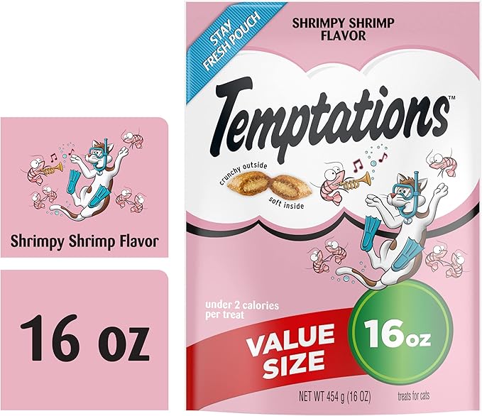 Temptations Classic Crunchy and Soft Cat Treats, Shrimpy Shrimp, 16 oz. Pouch