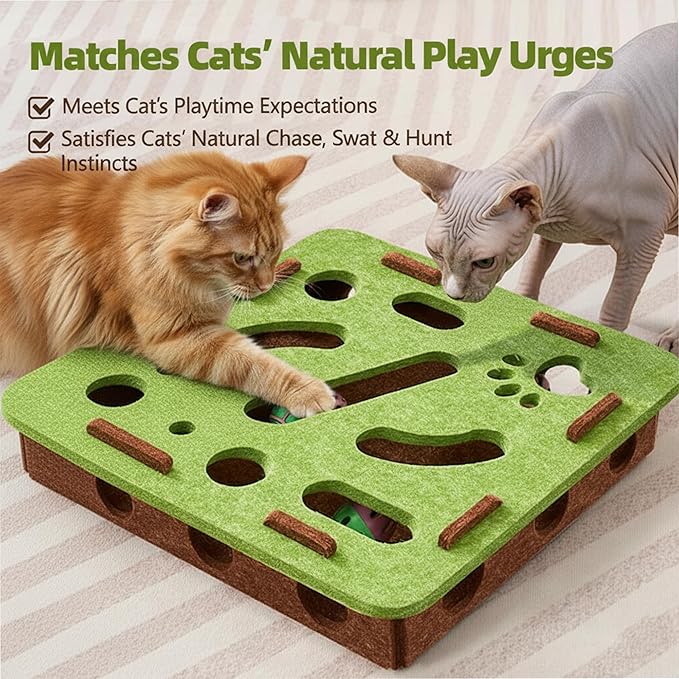 Interactive Cat Puzzle Feeder Toy - Felt Maze Box with 3 Jingle Balls for Indoor Cats Kittens | Mental Stimulation, Slow Feeding, Fun Exercise & Natural Hunting Instincts