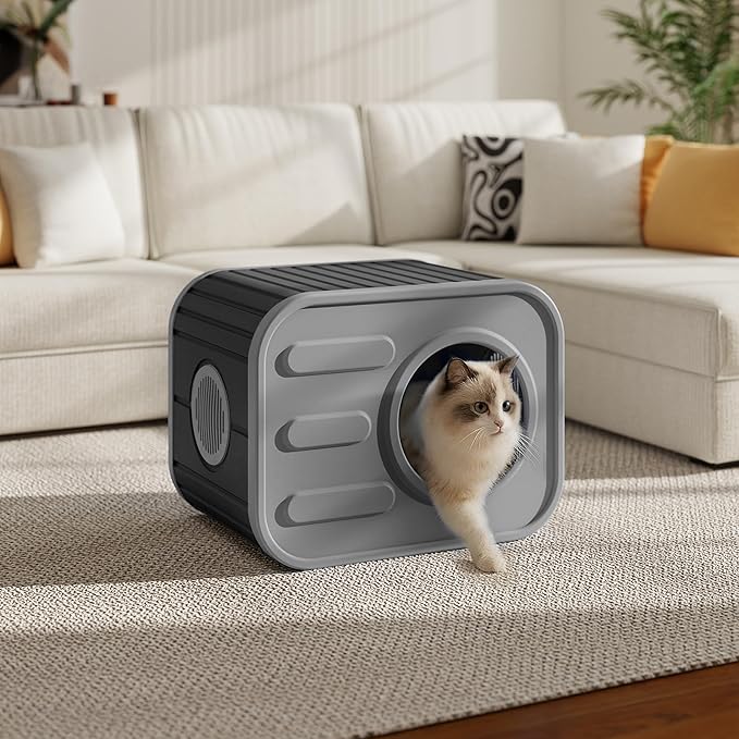 ROJIK Indoor Outdoor Cat House - Weatherproof Insulated Pet Shelter with Elevated Floor, Stackable Design for Bedroom, Patio and Yard Use, Easy Assembly Multi-Functional Cat Bed(Black)