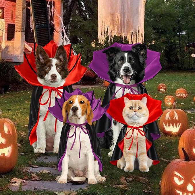 Dog Halloween Costume, Pet Cape for Small Puppy Dogs Cat Funny Red & Black Halloween Costumes with Neck Armor Adjustable Strap Idea for Vampire Party Cosplay (Red Bat, S)