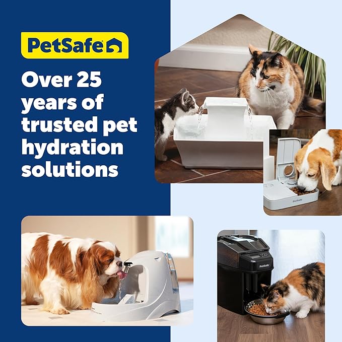 PetSafe Healthy Pet Food & Water Stations - Cat & Dog Food Storage Container - Filter Included with Waterer - Keeps Food & Water Fresh - Suitable for Small, Medium, & Large Dogs - Stainless Steel Bowl